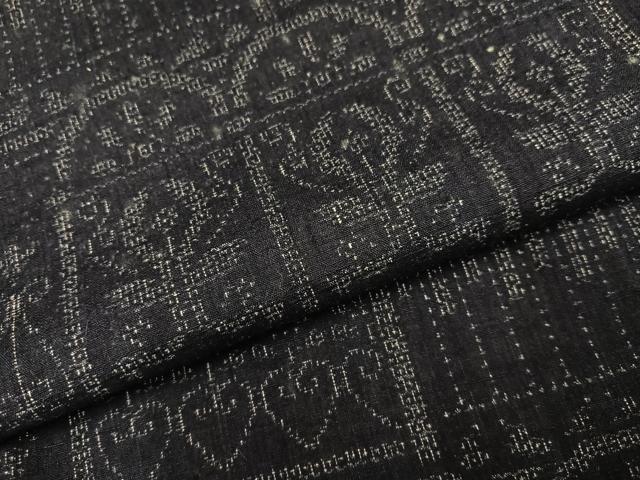 平和屋着物●結城紬　100亀甲　幾何学花文　正絹　逸品　AABL1342ph