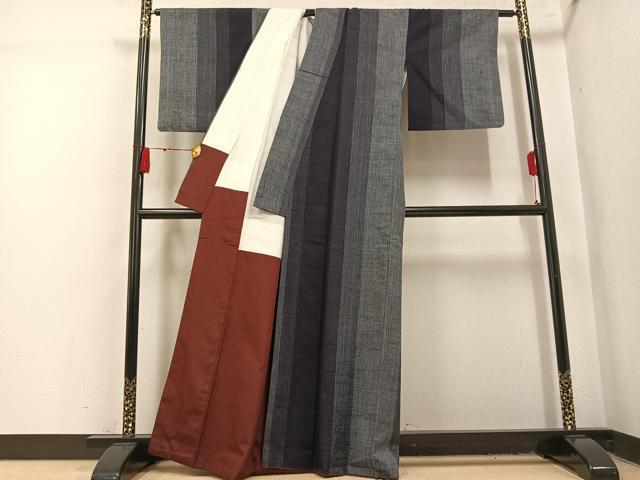 平和屋着物●上質な紬　間道　正絹　逸品　AABL1343ph