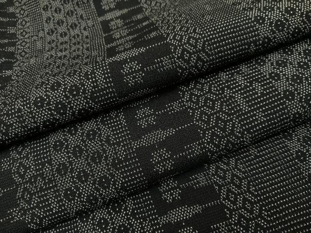 平和屋着物●本塩沢　間道　黒地　正絹　逸品　AABL1346ph