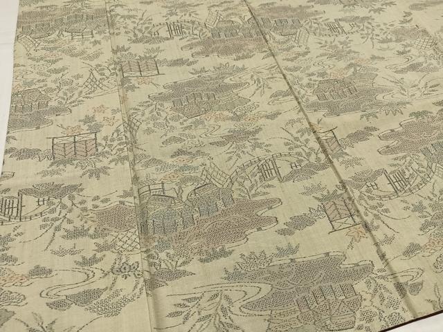 平和屋着物●本場結城紬　重要無形文化財　110亀甲　モロ入り　風景草花文　正絹　逸品　AABL1350ph