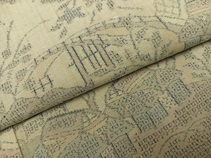 平和屋着物●本場結城紬　重要無形文化財　110亀甲　モロ入り　風景草花文　正絹　逸品　AABL1350ph