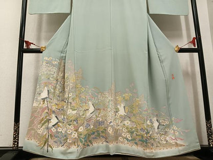 平和屋着物●本加賀友禅作家　百貫華峰　色留袖　群れ鶴草花文　暈し染め　正絹　逸品　AABL1352ph