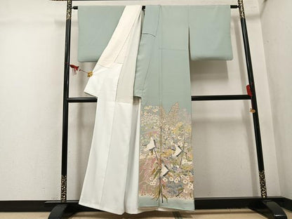平和屋着物●本加賀友禅作家　百貫華峰　色留袖　群れ鶴草花文　暈し染め　正絹　逸品　AABL1352ph