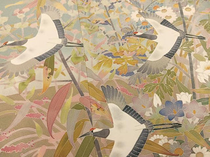 平和屋着物●本加賀友禅作家　百貫華峰　色留袖　群れ鶴草花文　暈し染め　正絹　逸品　AABL1352ph