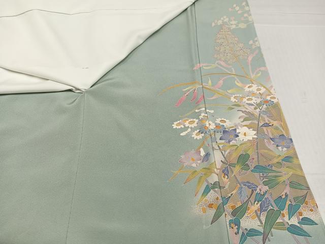 平和屋着物●本加賀友禅作家　百貫華峰　色留袖　群れ鶴草花文　暈し染め　正絹　逸品　AABL1352ph