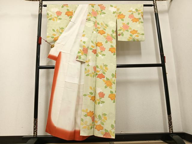 平和屋着物●上質な小紋　地紋起こし　枝花物　正絹　逸品　AABL1355ph