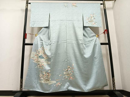 平和屋着物●訪問着　刺繍　松竹梅風景文　金彩　正絹　逸品　AABL1356ph