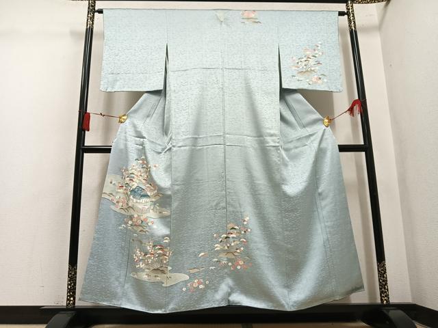 平和屋着物●訪問着　刺繍　松竹梅風景文　金彩　正絹　逸品　AABL1356ph