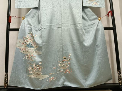 平和屋着物●訪問着　刺繍　松竹梅風景文　金彩　正絹　逸品　AABL1356ph