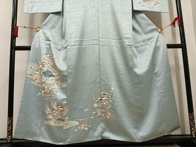 平和屋着物●訪問着　刺繍　松竹梅風景文　金彩　正絹　逸品　AABL1356ph