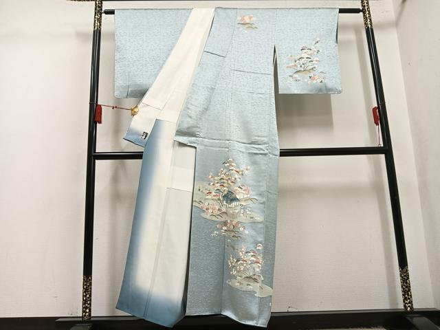 平和屋着物●訪問着　刺繍　松竹梅風景文　金彩　正絹　逸品　AABL1356ph