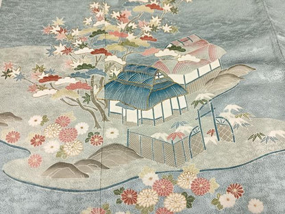 平和屋着物●訪問着　刺繍　松竹梅風景文　金彩　正絹　逸品　AABL1356ph