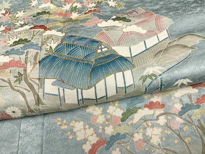 平和屋着物●訪問着　刺繍　松竹梅風景文　金彩　正絹　逸品　AABL1356ph