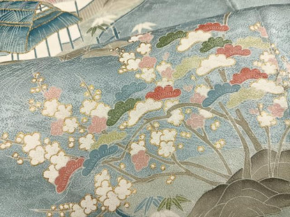 平和屋着物●訪問着　刺繍　松竹梅風景文　金彩　正絹　逸品　AABL1356ph