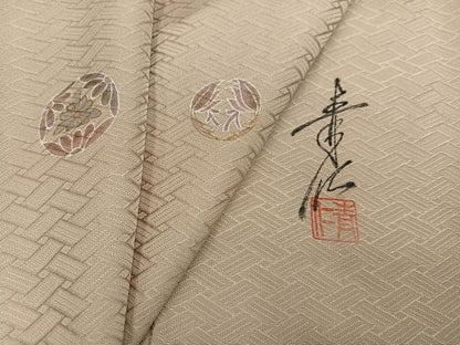 平和屋着物●友禅作家の巨匠　浅井青仁　小紋　草花文　金彩　正絹　逸品　AABL1359ph