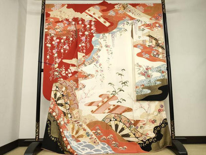平和屋着物●豪華振袖　駒刺繍　片輪車吉祥文　正絹　逸品　AABL1361ck