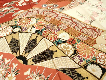 平和屋着物●豪華振袖　駒刺繍　片輪車吉祥文　正絹　逸品　AABL1361ck