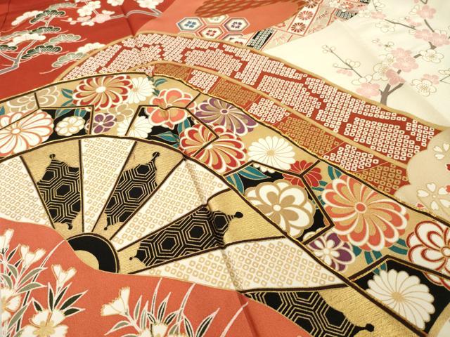 平和屋着物●豪華振袖　駒刺繍　片輪車吉祥文　正絹　逸品　AABL1361ck
