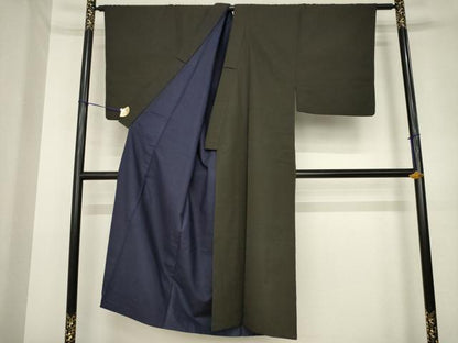 平和屋着物●男性　お召　檳榔子染　正絹　逸品　AABL1365ck
