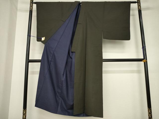 平和屋着物●男性　お召　檳榔子染　正絹　逸品　AABL1365ck