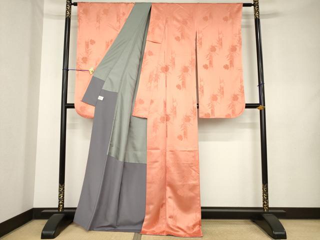 平和屋着物●小振袖　二尺袖　雪輪笹竹地紋　雀茶色　AABL1366ck