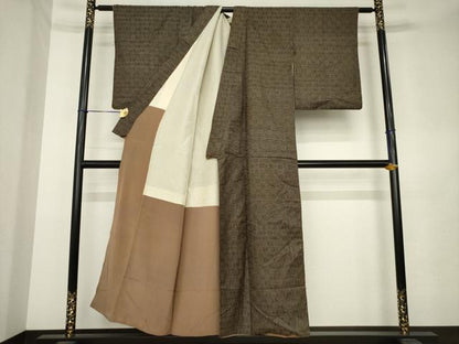 平和屋着物●本場大島紬　龍郷絣　市松文　正絹　逸品　AABL1367ck