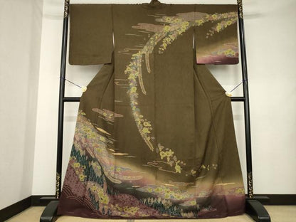 平和屋着物●訪問着　辻が花　遠山花文　暈し染め　ロング丈　正絹　逸品　AABL1376ck