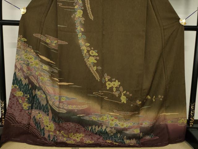 平和屋着物●訪問着　辻が花　遠山花文　暈し染め　ロング丈　正絹　逸品　AABL1376ck