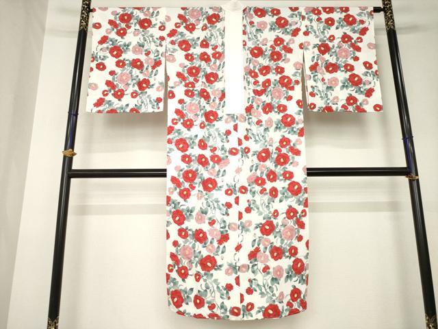 平和屋着物●長襦袢　無双仕立て　椿　正絹　逸品　未使用　AABL1378ck