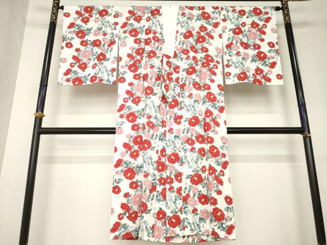 平和屋着物●長襦袢　無双仕立て　椿　正絹　逸品　未使用　AABL1378ck