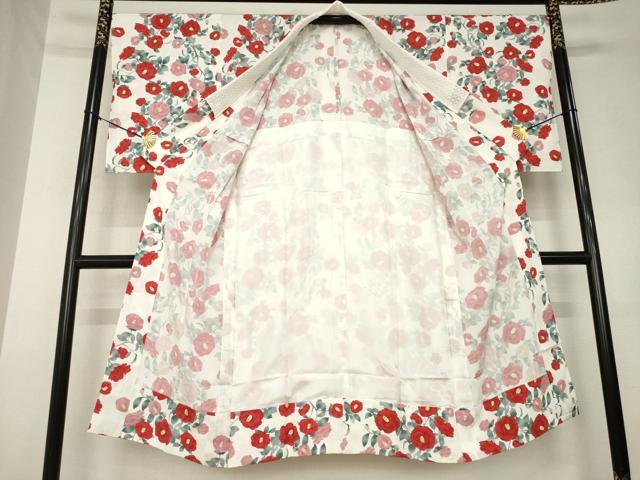 平和屋着物●長襦袢　無双仕立て　椿　正絹　逸品　未使用　AABL1378ck