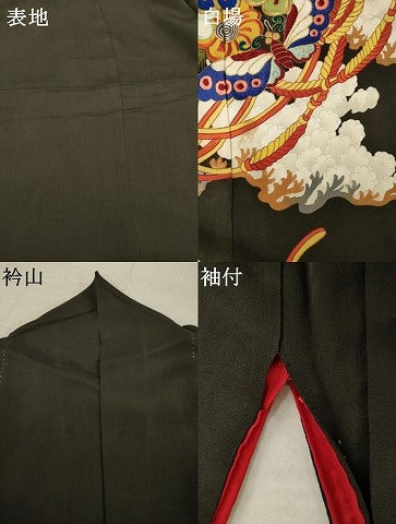 平和屋本店●アンティーク　大正ロマン　黒留袖　駒刺繍　花丸文　金彩　正絹　逸品　AABL1384ck