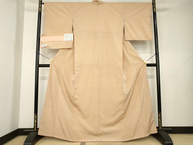 平和屋着物●花織　紬　格子　反端付き　正絹　逸品　AABL1387ck