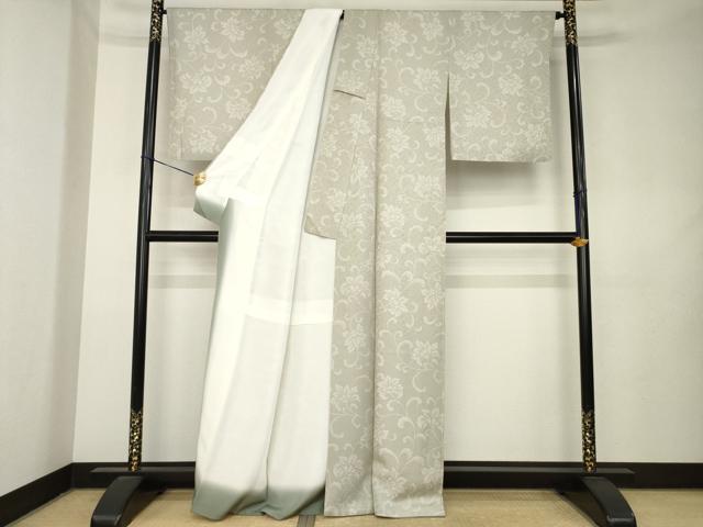 平和屋着物●上質な小紋　花唐草文　正絹　逸品　AABL1390ck