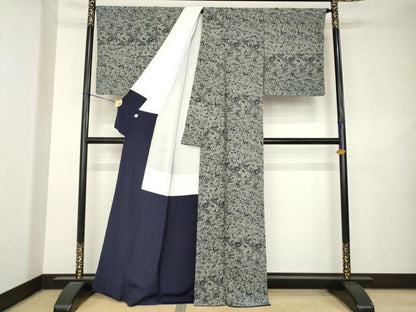 平和屋着物●大澤石雄　藍香房　小紋　天然阿波藍　花唐草文　証紙付き　正絹　逸品　AABL1391ck