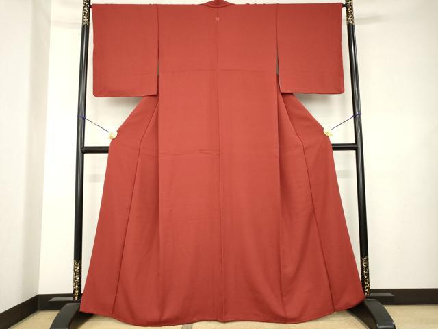 平和屋着物●上質な色無地　紋意匠　紅海老茶色　正絹　逸品　AABL1393ck
