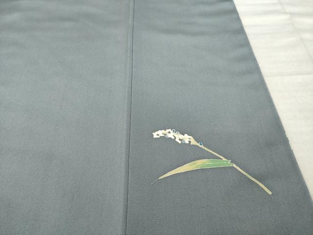 平和屋着物●本加賀友禅作家　柿本市郎　訪問着　白山紬　葦　証紙付き　正絹　逸品　未使用　AABL1398ck