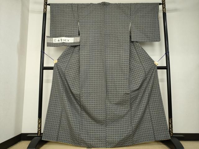 平和屋着物●西陣　手織花結城　万葉つむぎ　格子　証紙付き　正絹　逸品　AABL1402ck