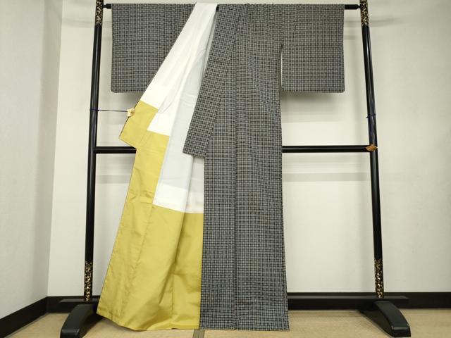平和屋着物●西陣　手織花結城　万葉つむぎ　格子　証紙付き　正絹　逸品　AABL1402ck
