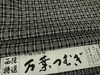 平和屋着物●西陣　手織花結城　万葉つむぎ　格子　証紙付き　正絹　逸品　AABL1402ck
