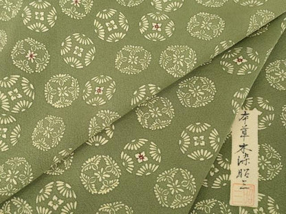 平和屋着物●本草木染　昭三　小紋　吉祥花丸文　正絹　逸品　AABL1403ck