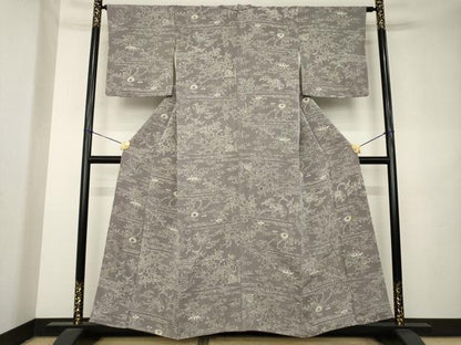平和屋着物●上質な小紋　型染め　流水風景花文　正絹　逸品　AABL1404ck
