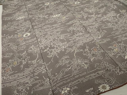 平和屋着物●上質な小紋　型染め　流水風景花文　正絹　逸品　AABL1404ck