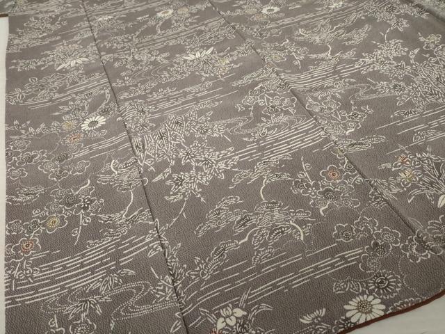 平和屋着物●上質な小紋　型染め　流水風景花文　正絹　逸品　AABL1404ck