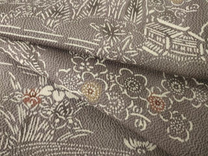 平和屋着物●上質な小紋　型染め　流水風景花文　正絹　逸品　AABL1404ck