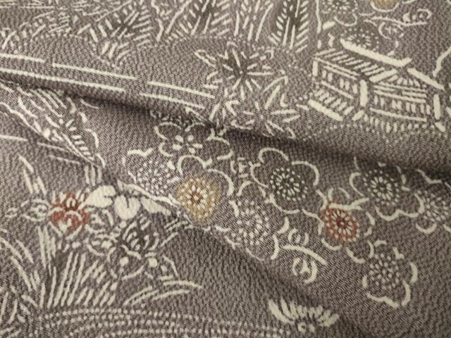 平和屋着物●上質な小紋　型染め　流水風景花文　正絹　逸品　AABL1404ck