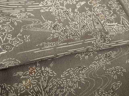 平和屋着物●上質な小紋　型染め　流水風景花文　正絹　逸品　AABL1404ck