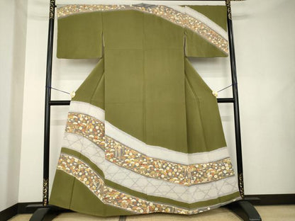 平和屋着物●訪問着　絞り　駒刺繍　吉祥花文　正絹　逸品　AABL1405ck