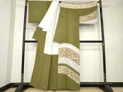 平和屋着物●訪問着　絞り　駒刺繍　吉祥花文　正絹　逸品　AABL1405ck