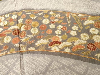 平和屋着物●訪問着　絞り　駒刺繍　吉祥花文　正絹　逸品　AABL1405ck